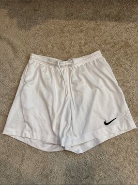 Nike White Shorts with Black Swoosh